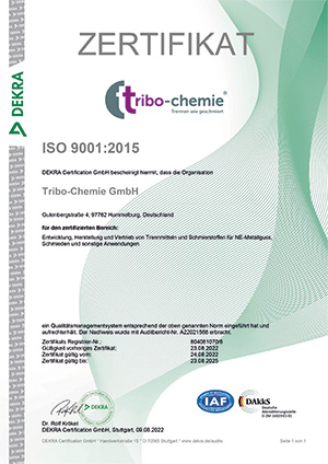 Zertifikat ISO 9001 2015 deutsch 2022